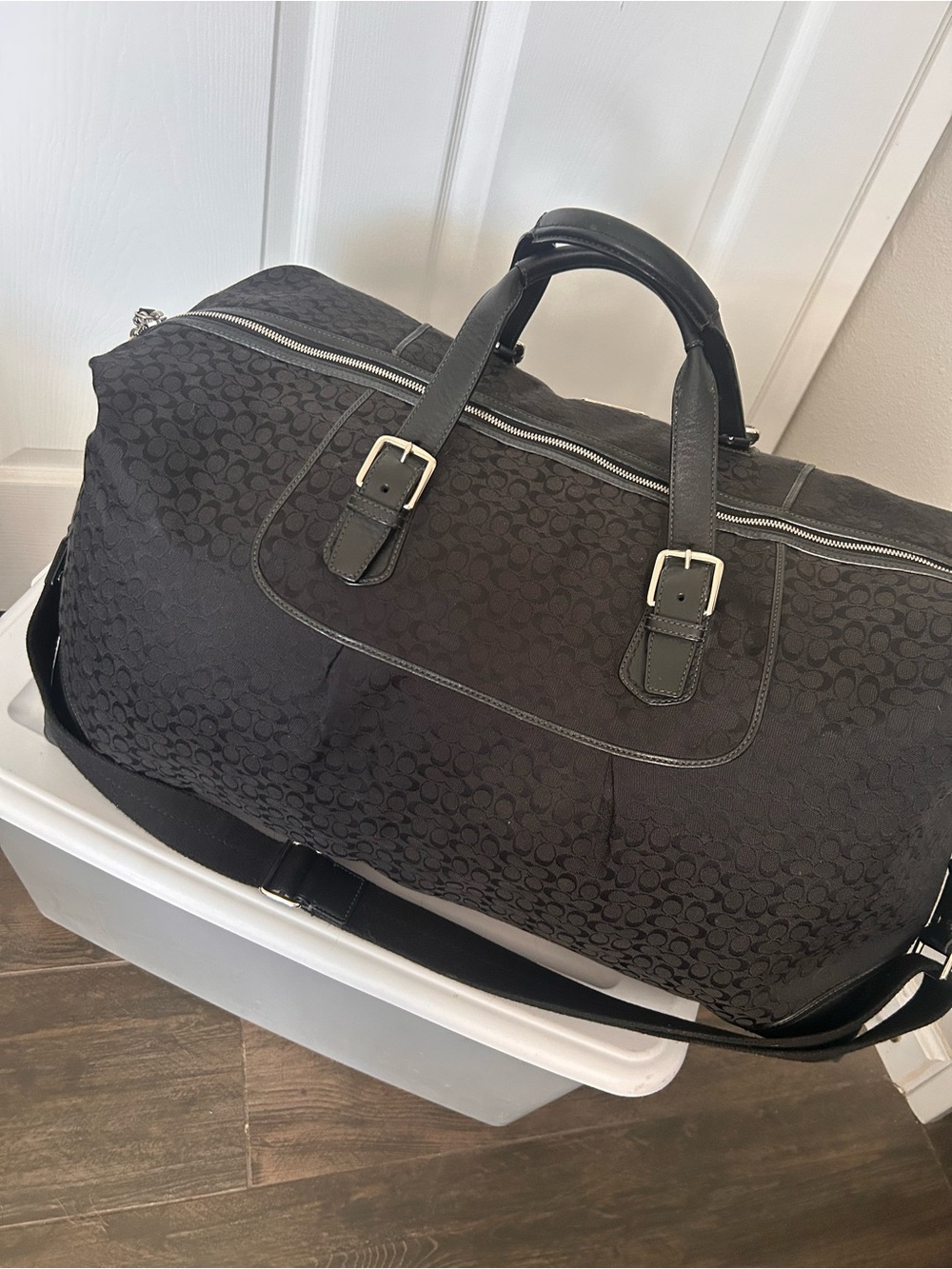 Coach Black Signature Logo Duffel with Leather Trim - Picture 6 of 11